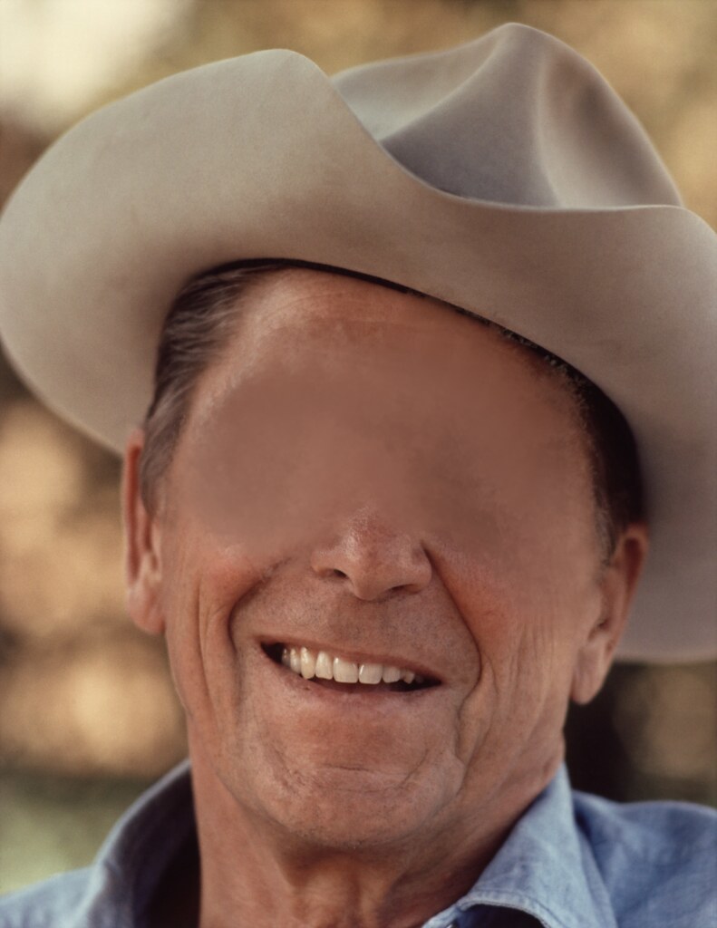 Photo of Ronald Reagan with the eyes blurred out.